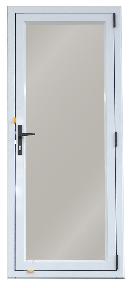Aluminium Door 800X2000 Left Hinge Open Out Arctic White Single-Glazed Safety Glass