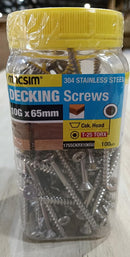 Decking Screws 10Gx65mm Stainless 304 T17 CSK Torx Drive- 100 pc Jar