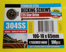 Decking Screws 10Gx65mm Stainless 304 T17 CSK Torx Drive - 500pc bucket