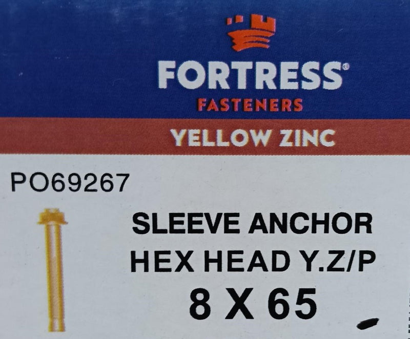 Bolt 8x65 Hex Head Sleeve Anchor  Zinc