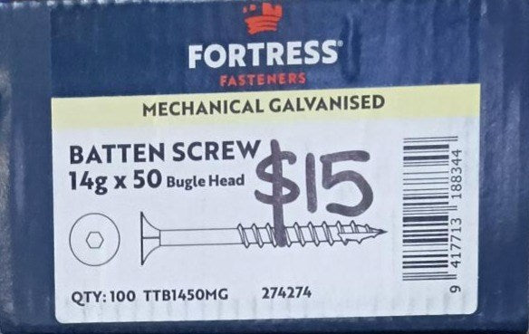 Batten Screw 14GX50mm Bugle Head T17 Mechanical Galvanised