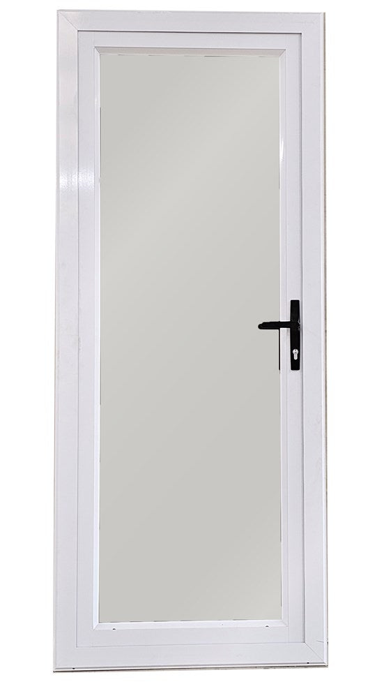 Aluminium Door 800X2000 Right Hinge Open In WHITE Single-Glazed Safety Glass