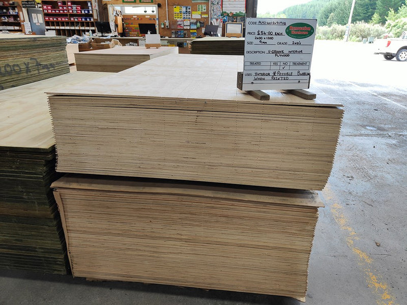 Plywood 2400x1200x9mm V-Groove 2NDS Ply Untreated (UT) - *MAY BUBBLE W